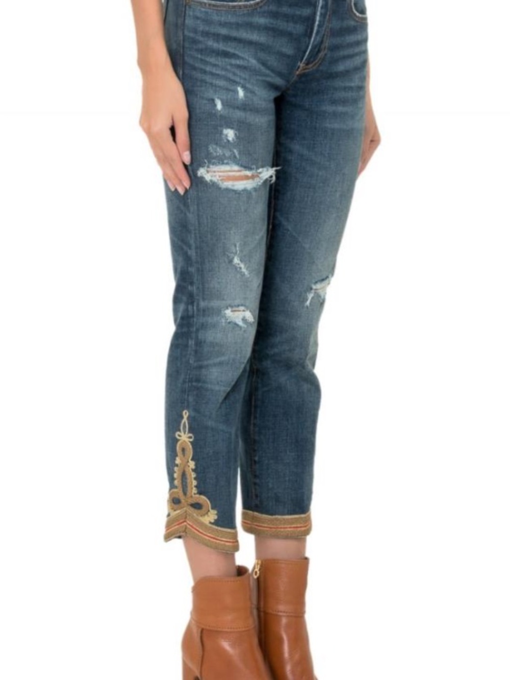 Polo Ralph Lauren Waverly Straight Crop DistressedJeans with Embroidered Hem